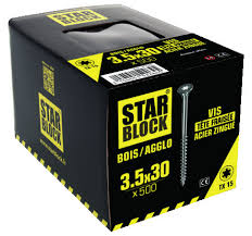 VIS 3.5X30 POUR BOIS ET AGGLO A TÊTE FRAISEE TORX - Starblock